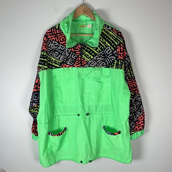 Shell Shock Neon Green Vintage 80s Windbreaker Coat M - Picture 1 of 5